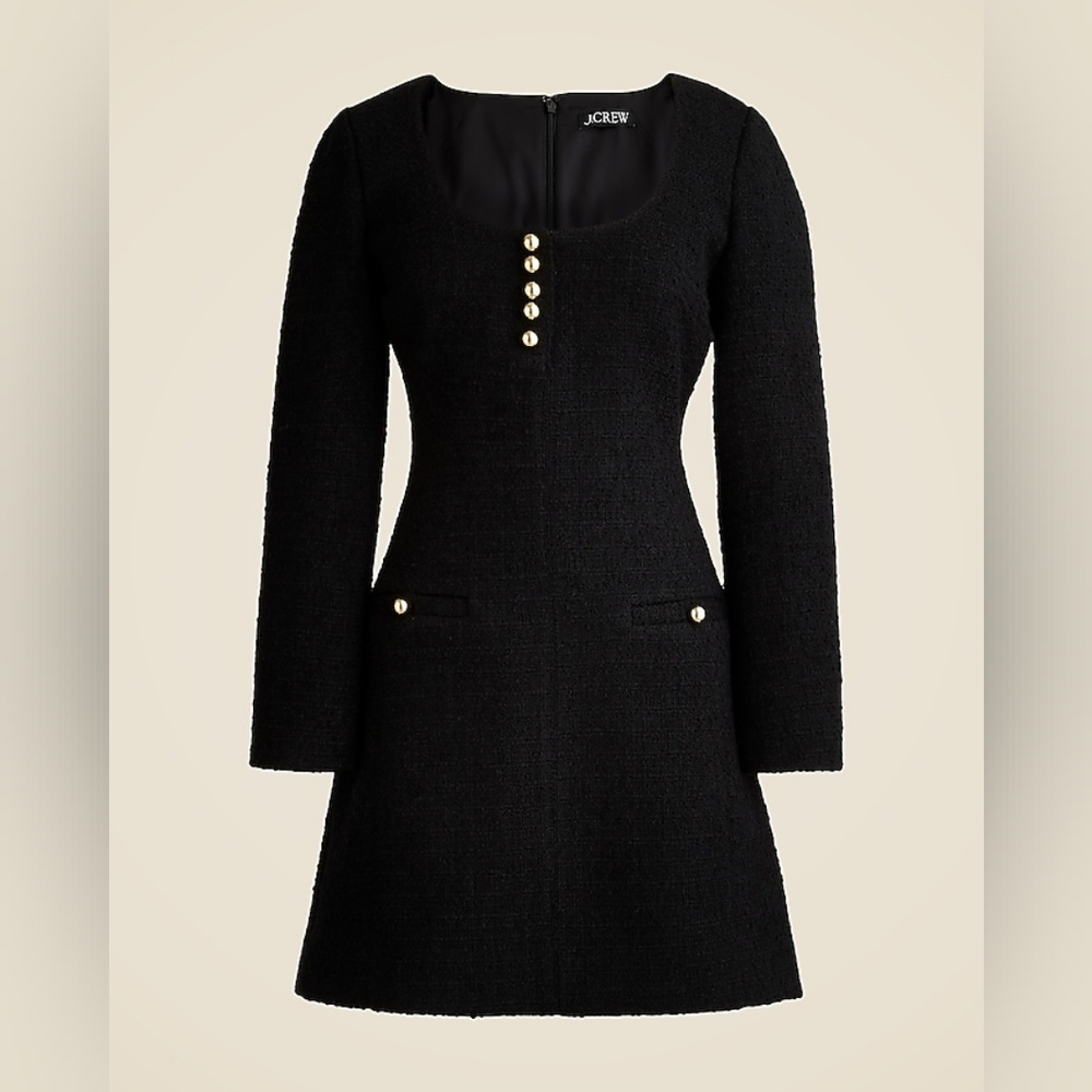 J. Crew Sophia Scoopneck Tweed Dress - Black 00